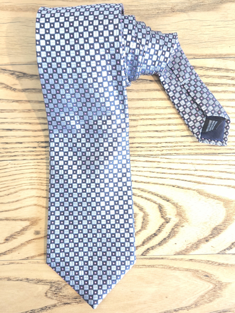 Hathaway Gray Geometric Silk Tie - Classic Pattern